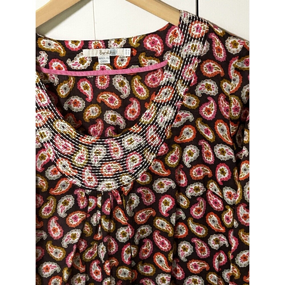 Boden Paisley Gauzy Swim Coverup Size 6 US Brown Pink Stripe Trim Embroidery - Picture 3 of 8